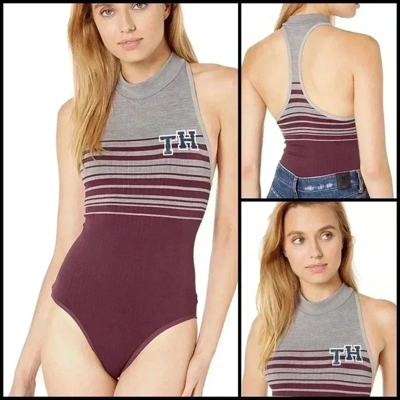 Tommy Hilfiger Sleeveless Mock Neck Retro Heritage Bodysuit In Fig Size S - Picture 1 of 5